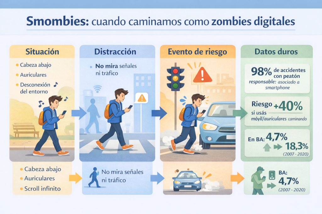 Smombies cuando caminamos con zombies digitales